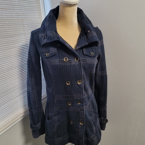 Hurley Jackets & Blazers - Hurley Blue Gray Plaid Double Breasted Detachable Hood Jacket Womens Size Small
